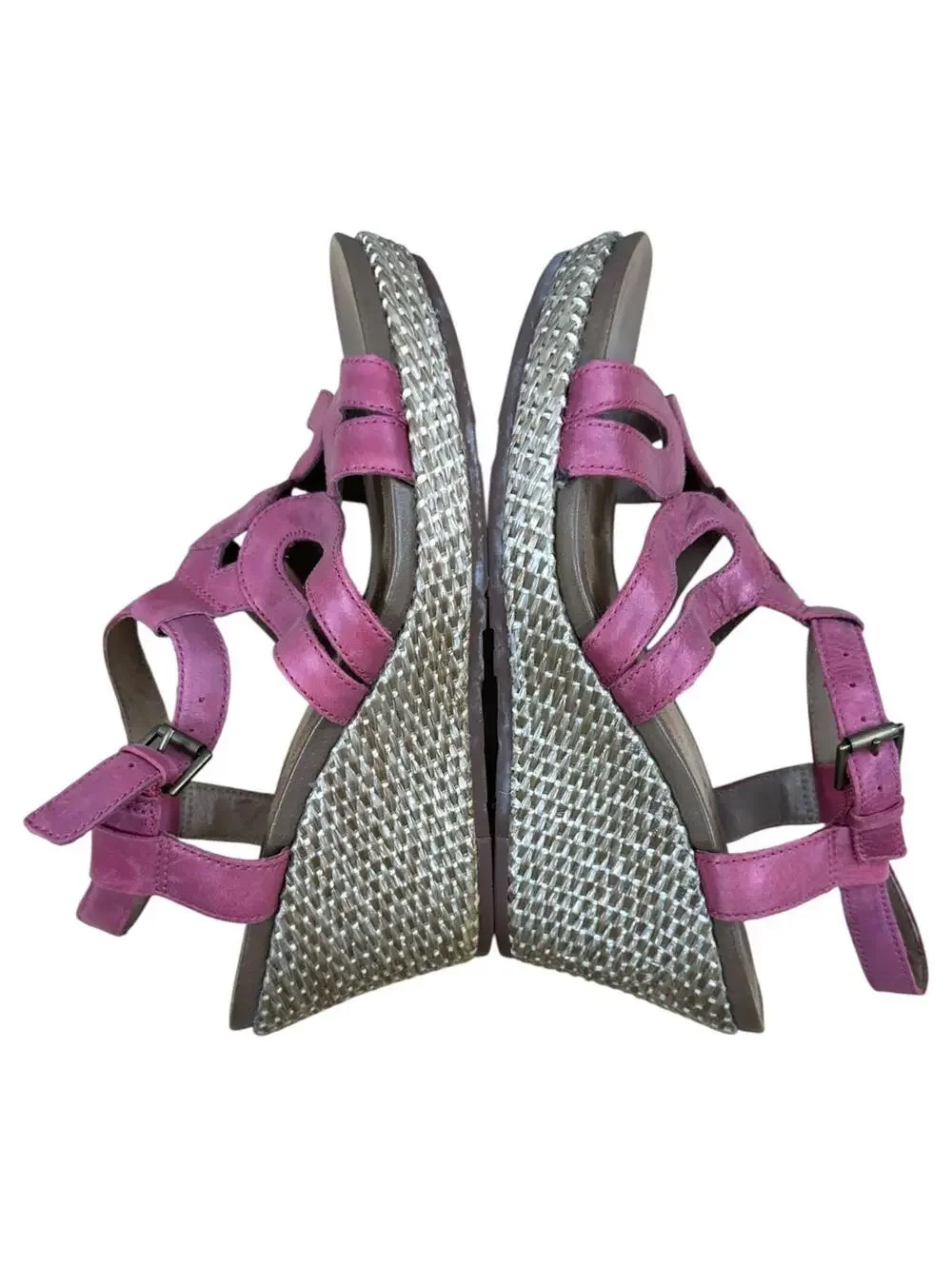 Cobb Hill Hannah Coral Pink Leather Espadrille Wedge Sandals